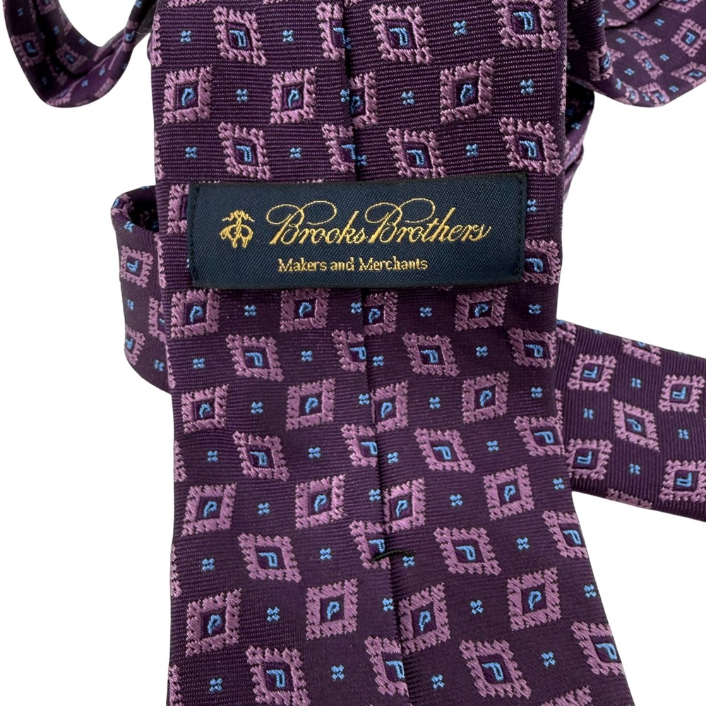 Brooks Brothers Makers and Merchants Silk Tie Purple Geometric‎ Pattern Men